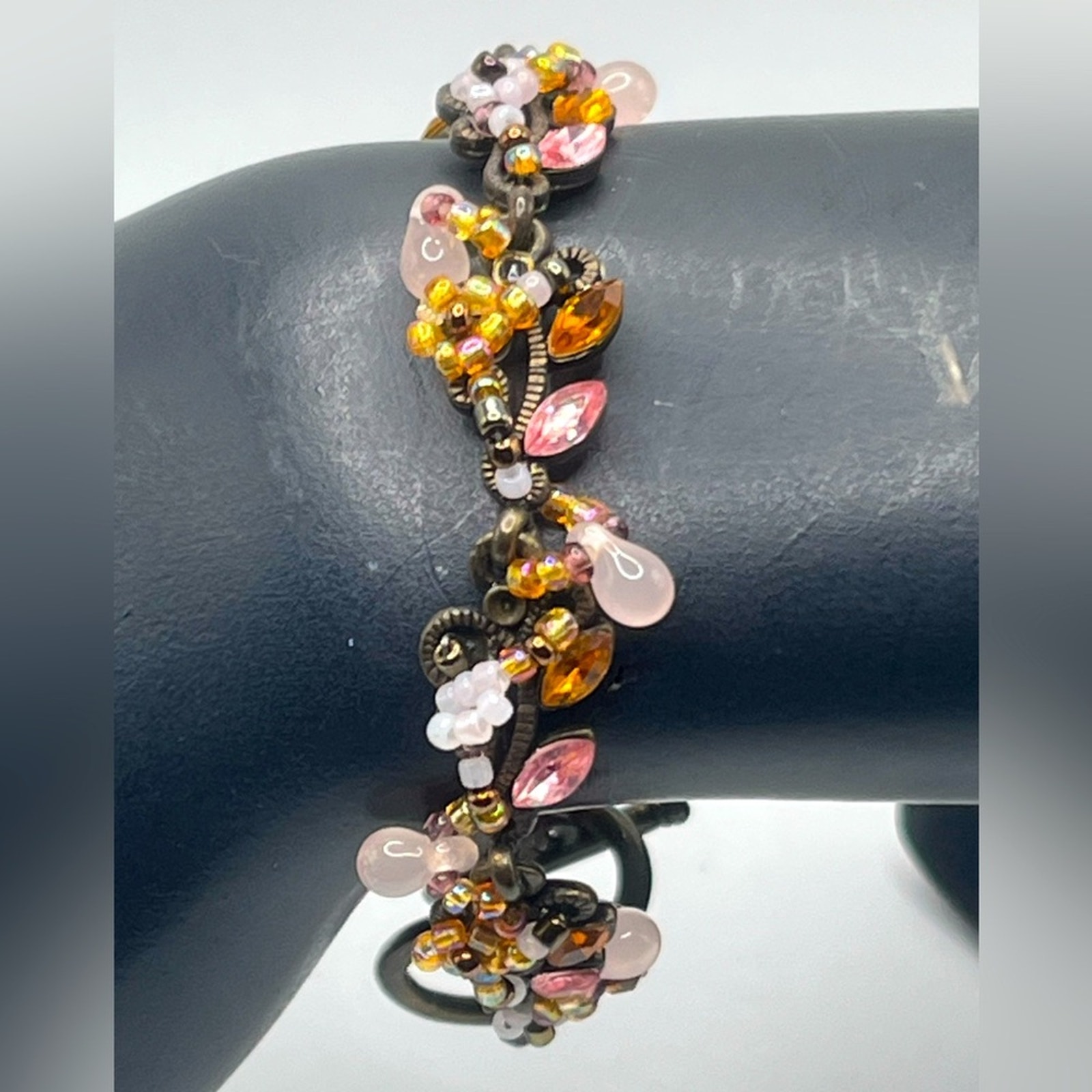 Vintage Cookie Lee Beaded Flower Crystal Bracelet